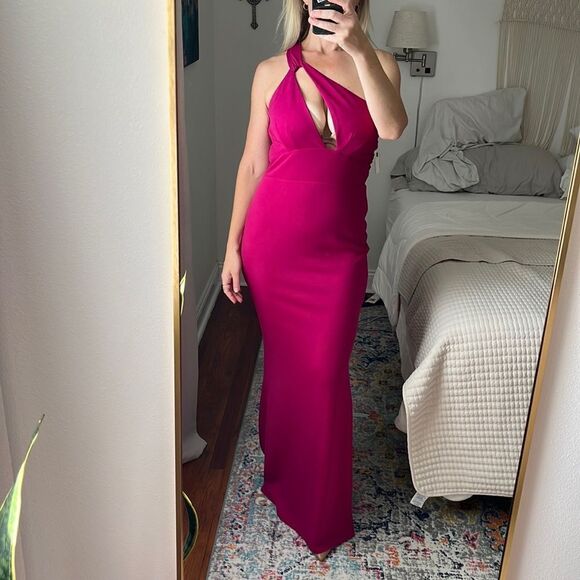 Katie May Edgy One Shoulder Dress Fuchsia Pink Size Large - Picture 1 of 13